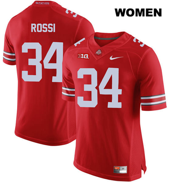 Ohio State Buckeyes Women's Mitch Rossi #34 Red Authentic Nike College NCAA Stitched Football Jersey QJ19W41JT